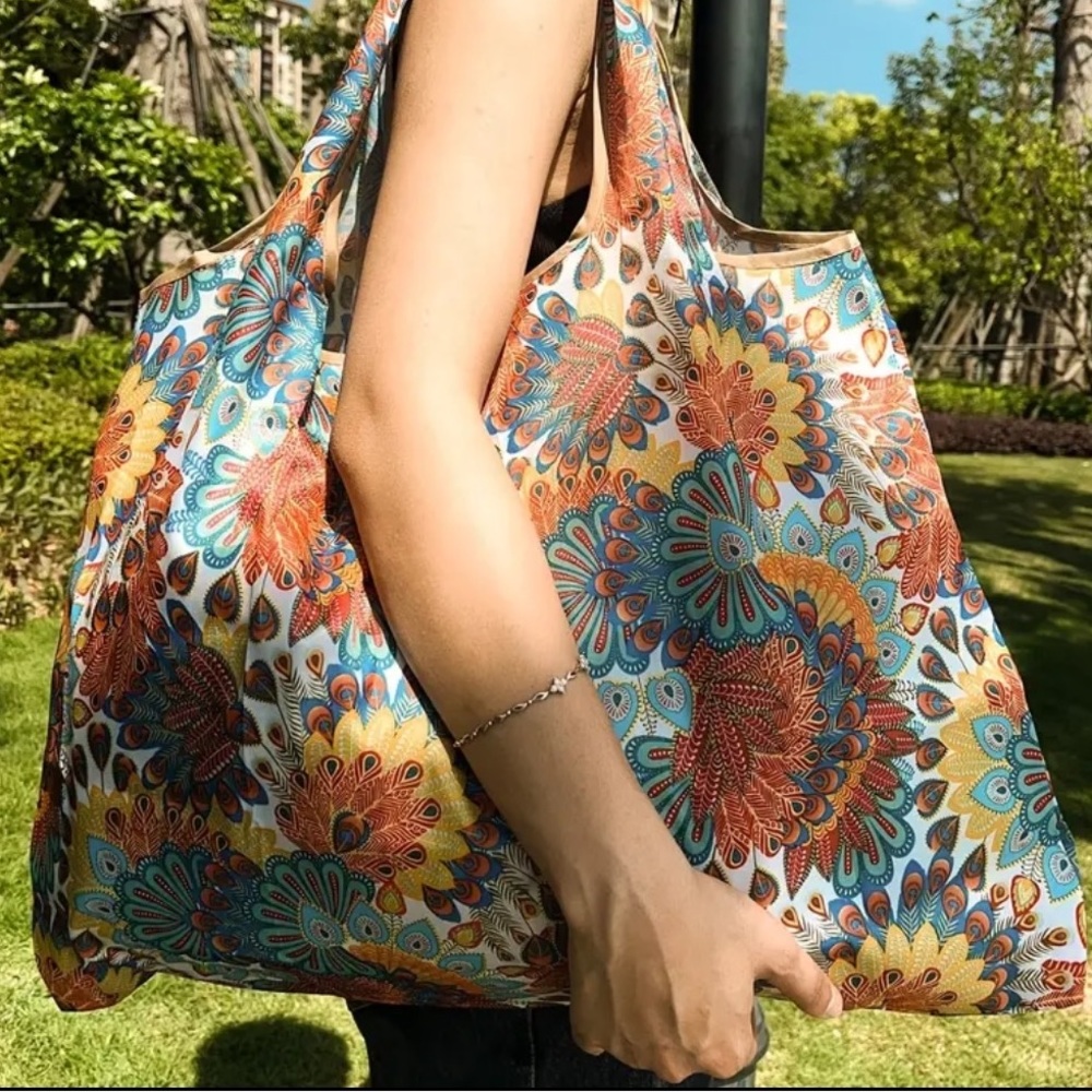 Bohemian Floral Large Tote Bag Reusable Shopping Shoulder Bag